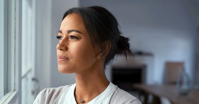 A woman thinking about the mental health effects of having had an abortion