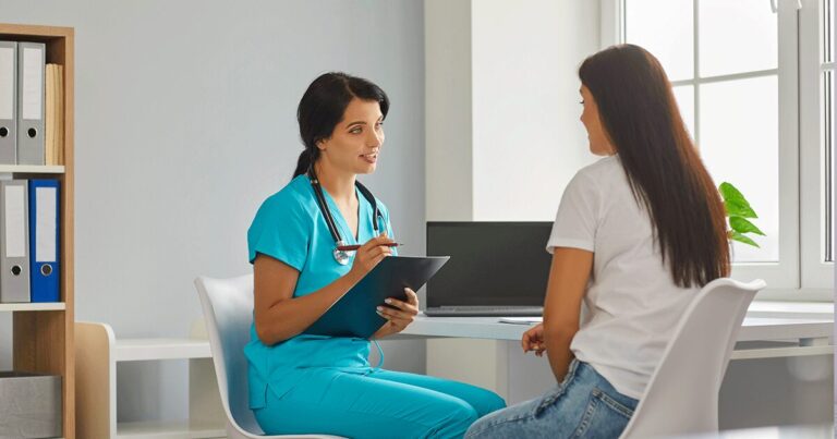 Woman receiving information about ultrasounds before making an abortion decision
